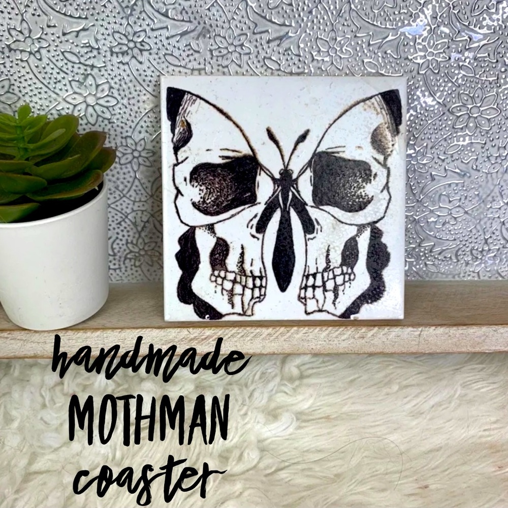 Halloween Coaster Skull Mothman Handmade Signed